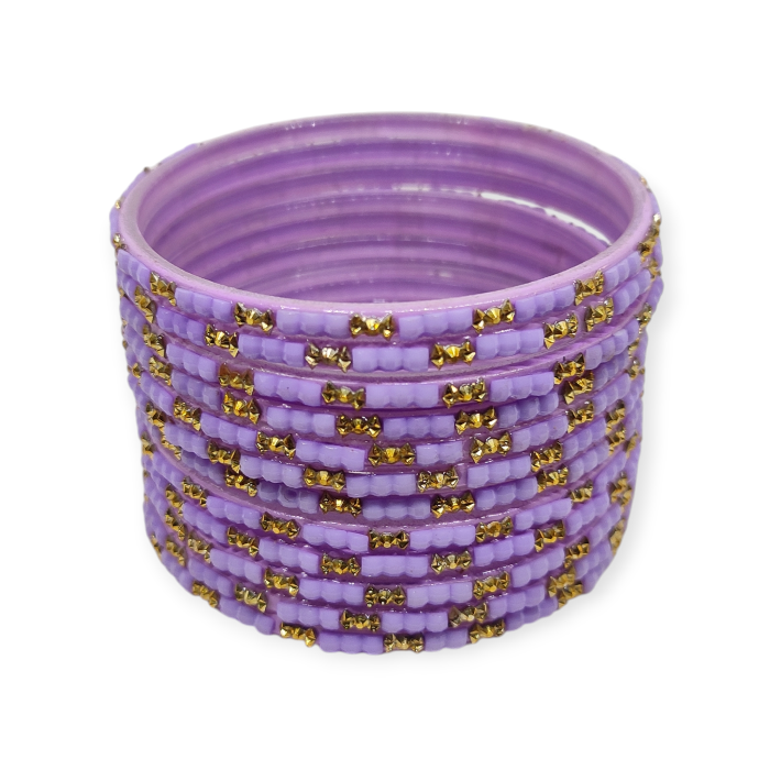 Fancy Beads Stud Glass Bangles, Pack of 12 Pieces, Purple Color 2 Fancy Beads Stud Glass Bangles, Pack of 12 Pieces, Purple Color - Image 2