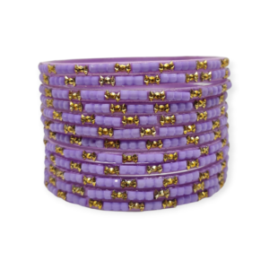 Fancy Beads Stud Glass Bangles, Pack of 12 Pieces, Purple Color