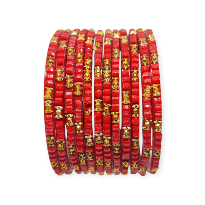 Fancy Beads Stud Glass Bangles, Pack of 12 Pieces, Red Color 3 Fancy Beads Stud Glass Bangles, Pack of 12 Pieces, Red Color - Image 3