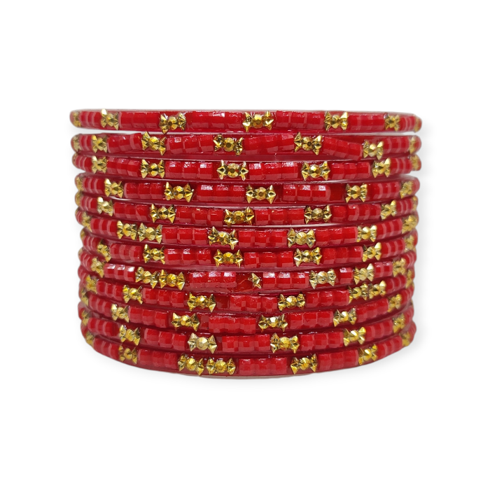 Fancy Beads Stud Glass Bangles, Pack of 12 Pieces, Red Color 1 Fancy Beads Stud Glass Bangles, Pack of 12 Pieces, Red Color