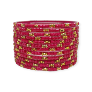 Fancy Beads Stud Glass Bangles, Pack of 12 Pieces, Strawberry Color