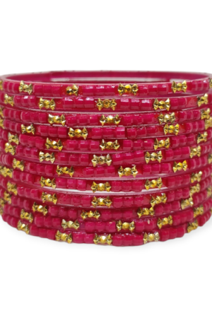 Fancy Beads Stud Glass Bangles, Pack of 12 Pieces, Strawberry Color