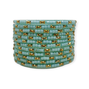 Fancy Beads Stud Glass Bangles, Pack of 12 Pieces, Surf Color