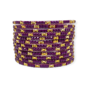 Fancy Beads Stud Glass Bangles, Pack of 12 Pieces, Wine Color
