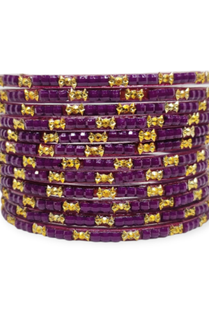 Fancy Beads Stud Glass Bangles, Pack of 12 Pieces, Wine Color