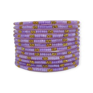 Fancy Beads Stud Glass Bangles, Pack of 12 Pieces, Purple Color