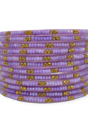 Fancy Beads Stud Glass Bangles, Pack of 12 Pieces, Purple Color