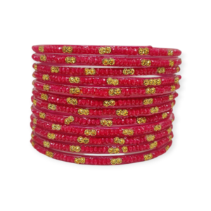Fancy Beads Stud Glass Bangles, Pack of 12 Pieces, Strawberry Color