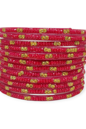 Fancy Beads Stud Glass Bangles, Pack of 12 Pieces, Strawberry Color