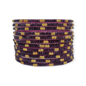 Fancy Beads Stud Glass Bangles, Pack of 12 Pieces, Wine Color