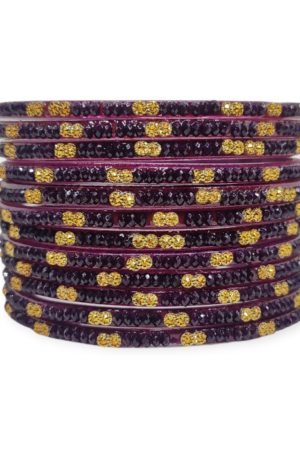 Fancy Beads Stud Glass Bangles, Pack of 12 Pieces, Wine Color