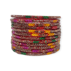 Fancy Stone Stud Glass Bangles, Pack of 12 Pieces, Multi Color