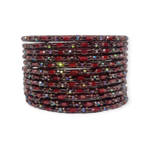 Fancy Stone Stud Glass Bangles, Pack of 12 Pieces, Maroon Color