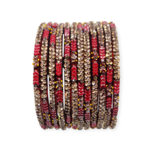 Fancy Stone Stud Glass Bangles, Pack of 12 Pieces, Maroon Color