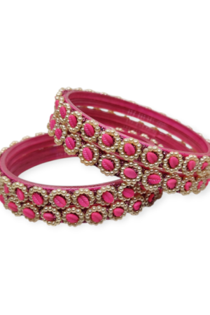 Fancy Beads Stud Glass Kangan, Pack of 4 Pieces, Gajri Color