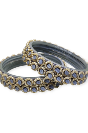 Fancy Beads Stud Glass Kangan, Pack of 4 Pieces, Grey Color