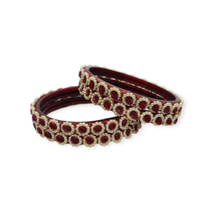 Fancy Beads Stud Glass Kangan, Pack of 4 Pieces, Maroon Color