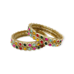 Fancy Beads Stud Glass Kangan, Pack of 4 Pieces, Multi Color