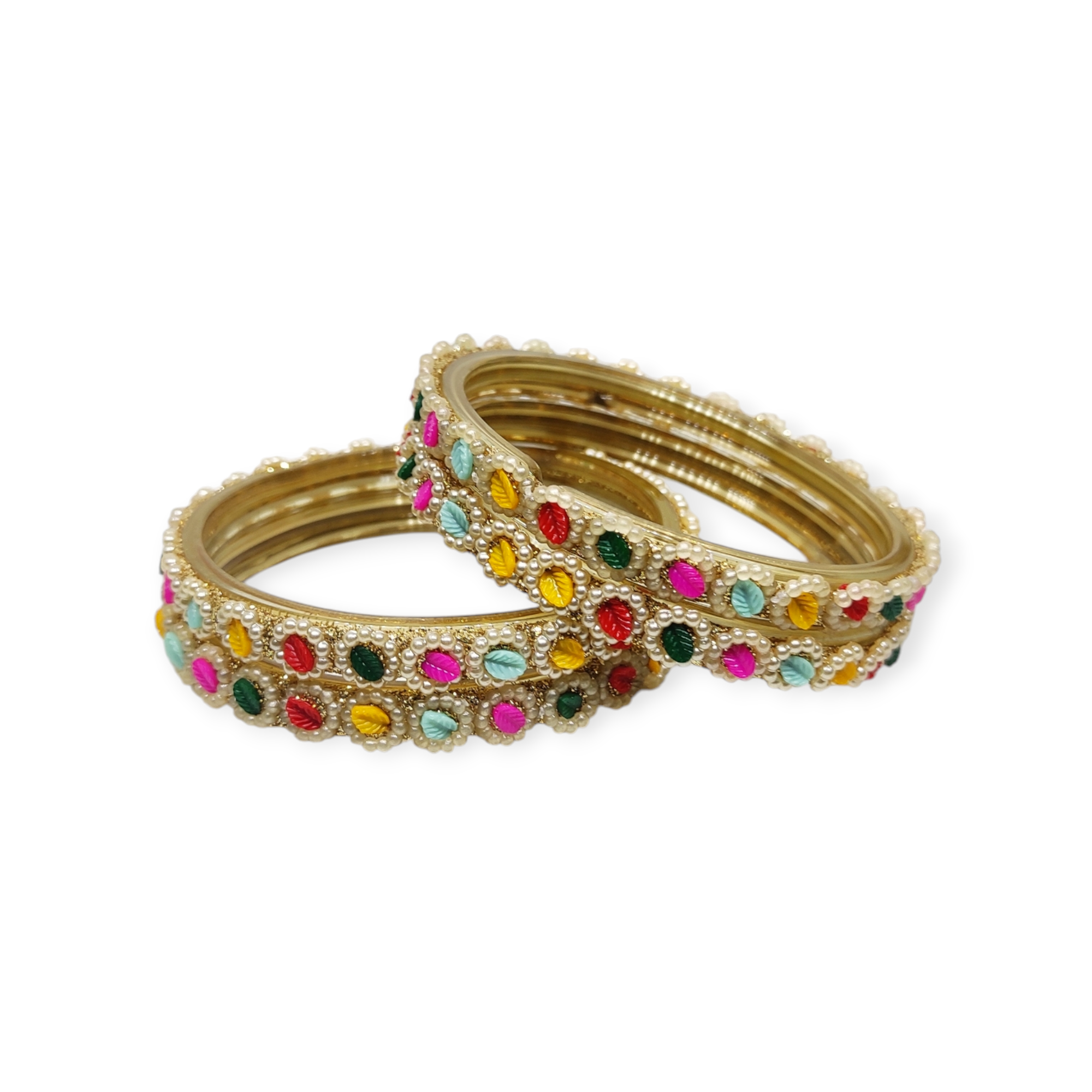 Fancy Beads Stud Glass Kangan, Pack of 4 Pieces, Multi Color 1 Fancy Beads Stud Glass Kangan, Pack of 4 Pieces, Multi Color