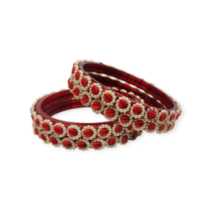 Fancy Beads Stud Glass Kangan, Pack of 4 Pieces, Red Color