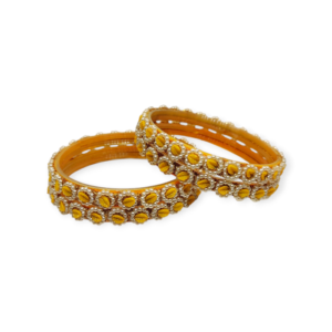 Fancy Beads Stud Glass Kangan, Pack of 4 Pieces, Yellow Color