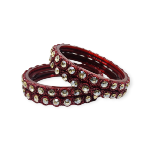Fancy Beads and Stone Stud Glass Kangan, Pack of 4 Pieces, Maroon Color