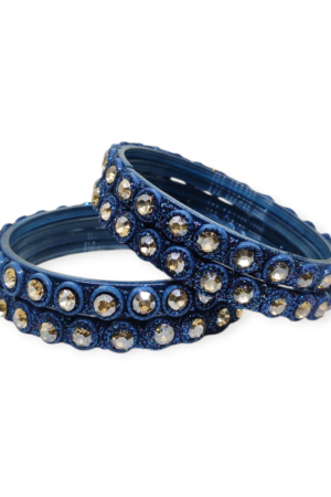 Fancy Beads and Stone Stud Glass Kangan, Pack of 4 Pieces, Morpankh Color