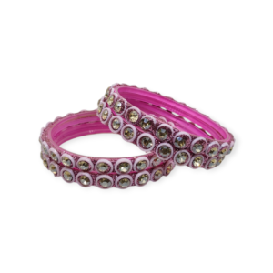 Fancy Beads and Stone Stud Glass Kangan, Pack of 4 Pieces, Pink Color