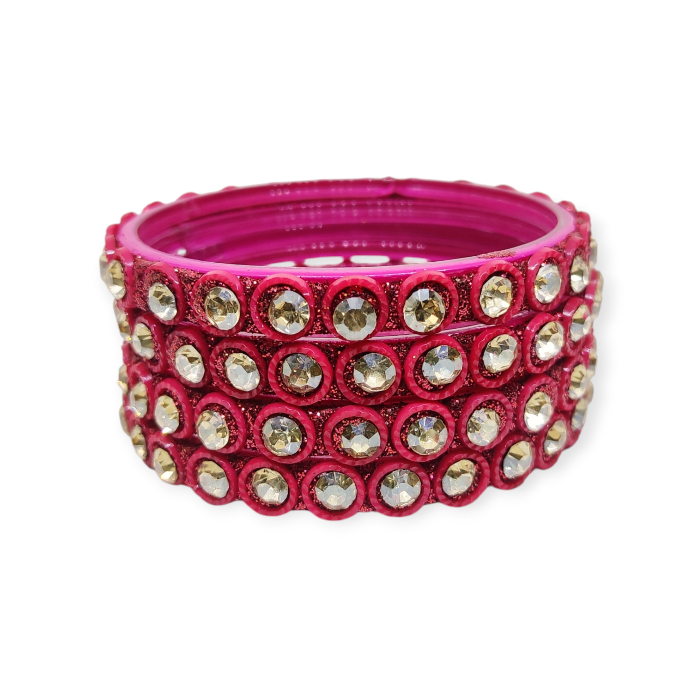 Fancy Beads and Stone Stud Glass Kangan, Pack of 4 Pieces, Strawberry Color 2 Fancy Beads and Stone Stud Glass Kangan, Pack of 4 Pieces, Strawberry Color - Image 2