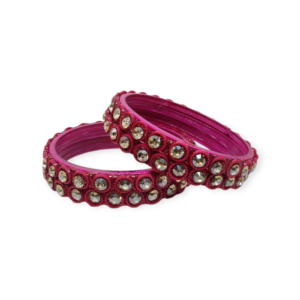 Fancy Beads and Stone Stud Glass Kangan, Pack of 4 Pieces, Strawberry Color