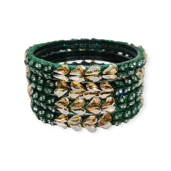 Fancy Beads and Stone Stud Glass Kangan, Pack of 4 Pieces, Green Color 2 Fancy Beads and Stone Stud Glass Kangan, Pack of 4 Pieces, Green Color - Image 2