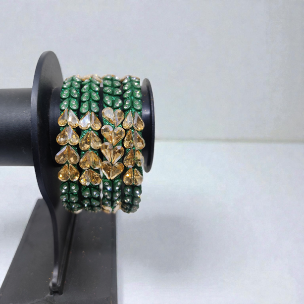 Fancy Beads and Stone Stud Glass Kangan, Pack of 4 Pieces, Green Color 3 Fancy Beads and Stone Stud Glass Kangan, Pack of 4 Pieces, Green Color - Image 3