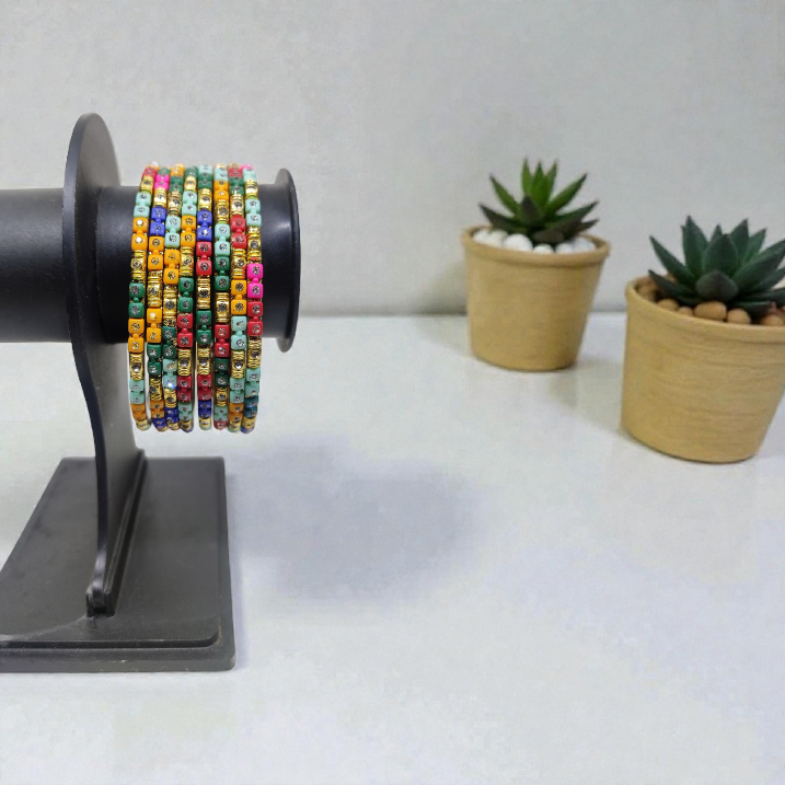 Fancy Stone Stud Glass Bangles, Pack of 8 Pieces, Multi Color 2 Fancy Stone Stud Glass Bangles, Pack of 8 Pieces, Multi Color - Image 2