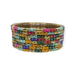 Fancy Stone Stud Glass Bangles, Pack of 8 Pieces, Multi Color