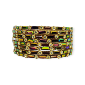 Fancy Stone and Beads Stud Glass Bangles, Pack of 8 Pieces, Rainbow Multi Color