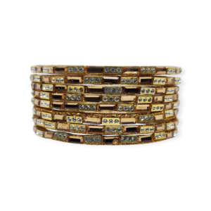 Fancy Stone & Beads Stud Glass Bangles, Pack of 8 Pieces, Golden Color