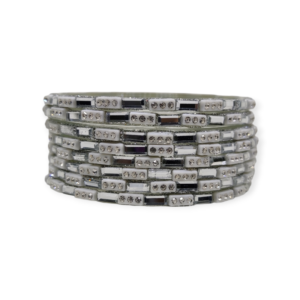 Fancy Stone & Beads Stud Glass Bangles, Pack of 8 Pieces, Silver Color