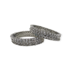 Stone and Crystal Stud Metal Bangles, Set of 8 Pieces, Silver Tone