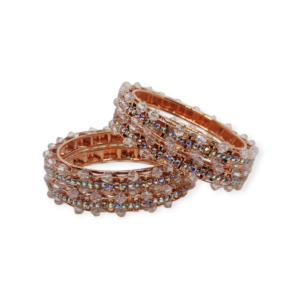 Stone and Crystal Stud Metal Bangles, Set of 4 Pieces, Rose Gold Color