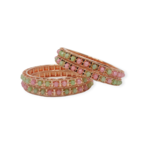Beads Stud Metal Bangle/Kangan, Set of 4 Pieces, RoseGold Tone, Light Multi Color