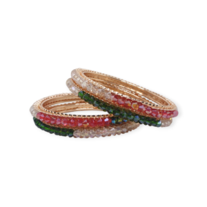 Beads Stud Metal Bangle/Kangan, Set of 4 Pieces, RoseGold Tone, Light Multi Color