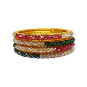 Beads Stud Metal Bangle/Kangan, Set of 4 Pieces, Gold Tone, Light Multi Color