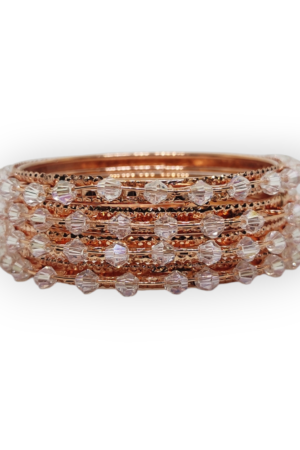 Beads Stud Metal Bangle/Kangan, Set of 4 Pieces, Rose Gold Tone