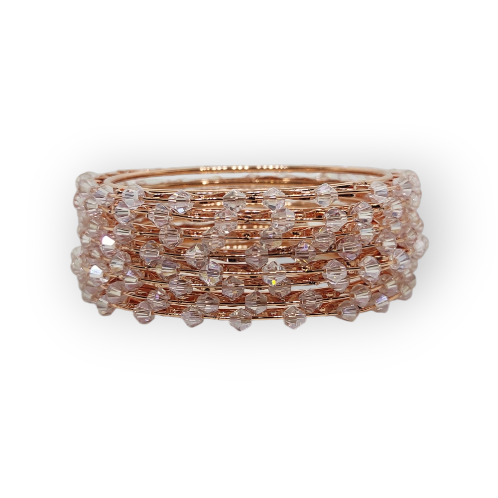 Beads Stud Metal Bangle/Kangan, Set of 8 Pieces, Rose Gold Tone 3 Beads Stud Metal Bangle/Kangan, Set of 8 Pieces, Rose Gold Tone - Image 3