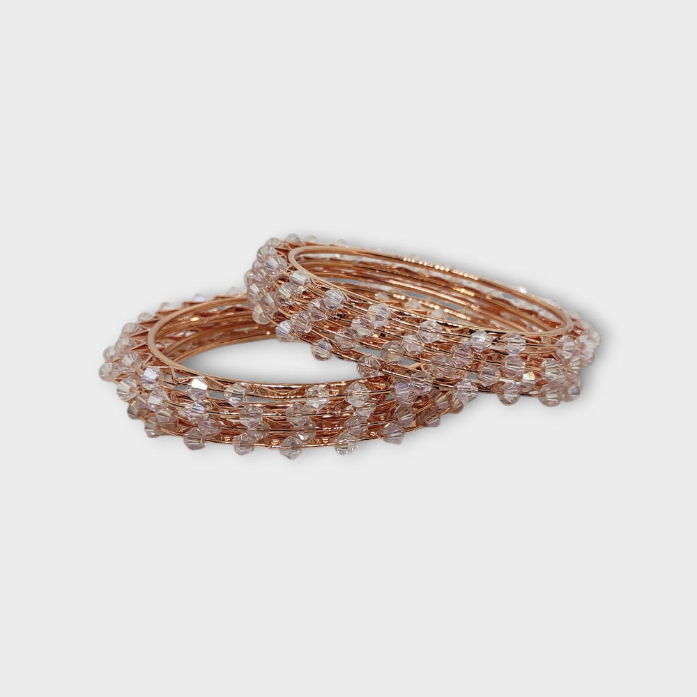 Beads Stud Metal Bangle/Kangan, Set of 8 Pieces, Rose Gold Tone 1 Beads Stud Metal Bangle/Kangan, Set of 8 Pieces, Rose Gold Tone