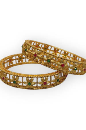 Mazak Metal Bangle/Kangan, Pack of 1 Pair (2 Pieces), Gold Tone