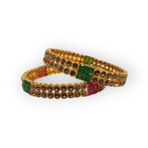 Mazak Metal Bangle/Kangan, Pack of 1 Pair (2 Pieces), Gold Tone, Multi Color