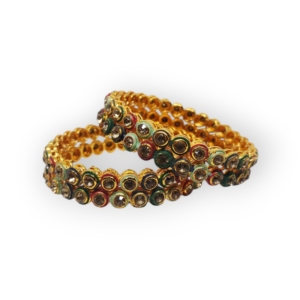 Mazak Metal Bangle/Kangan, Pack of 4 Pieces, Gold Tone, Multi Color