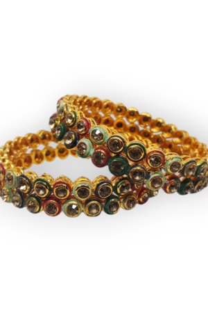 Mazak Metal Bangle/Kangan, Pack of 4 Pieces, Gold Tone, Multi Color