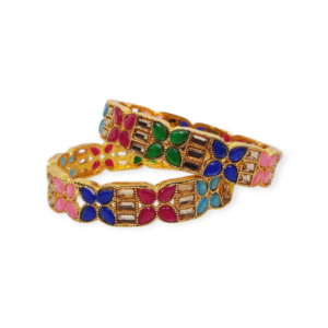 Mazak Metal Bangle/Kangan, Pack of 1 Pair  (2 Pieces), Gold Tone, Multi Color